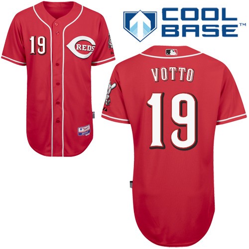 Reds #19 Joey Votto Red Cool Base Stitched MLB Jersey - Click Image to Close